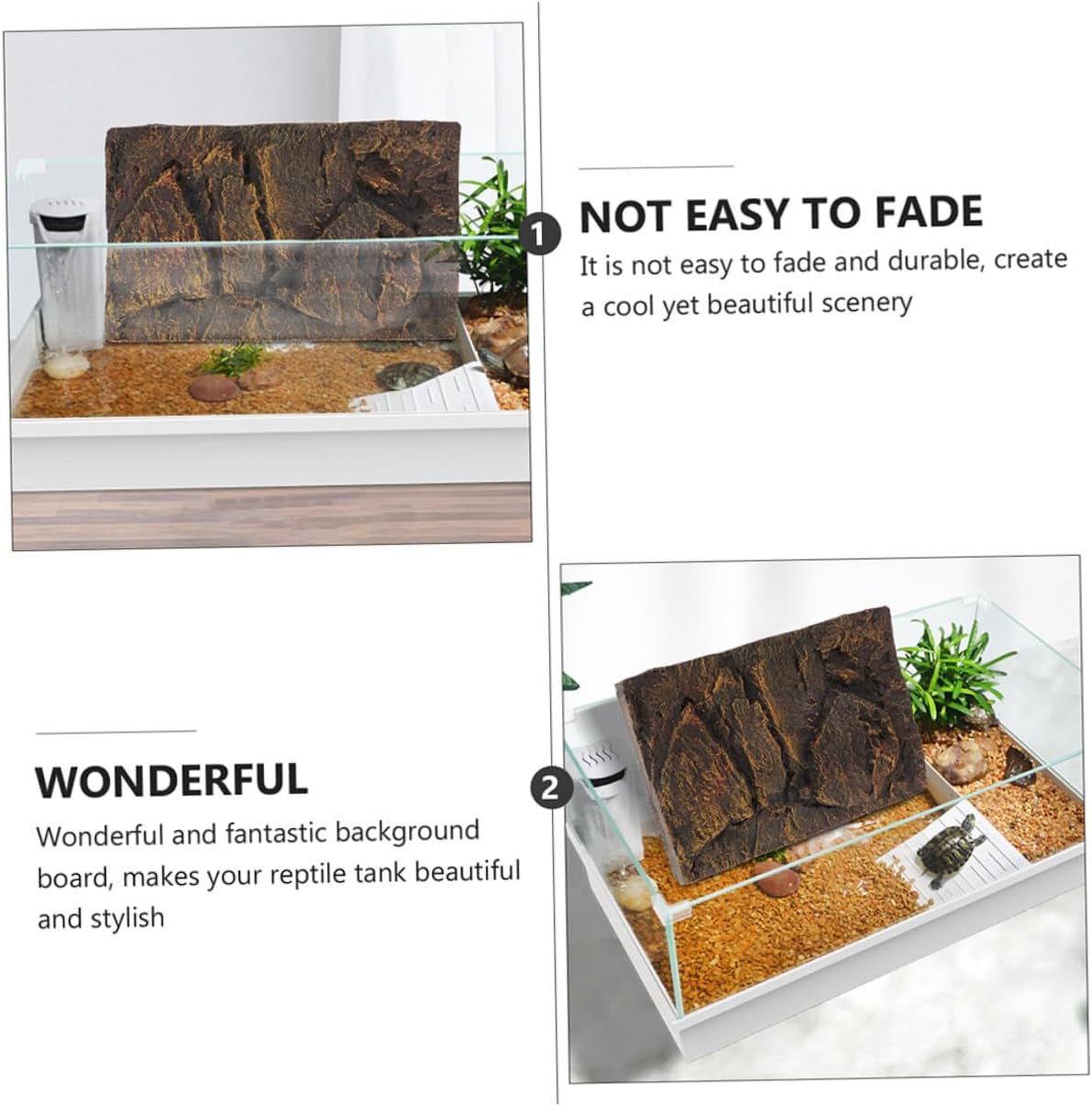 2pcs Reptile Terrarium Background Board PU Material Decorative Turtle Tank Wallpaper with Realistic Rock Texture for Aquarium and Snake Enclosures