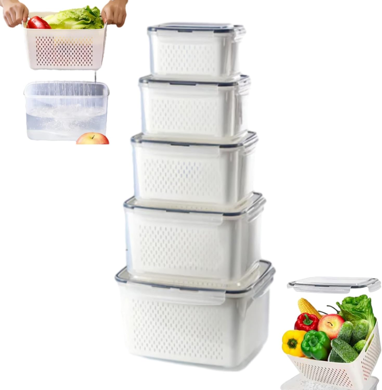 Food Storage Containers for Refrigerator Organization, Berry Storage Container for Refrigerator, Berry Keeper Containers for Fridge, Fruit Containers for Fridge Keep Fresh (S+M+L+XL+2XL)