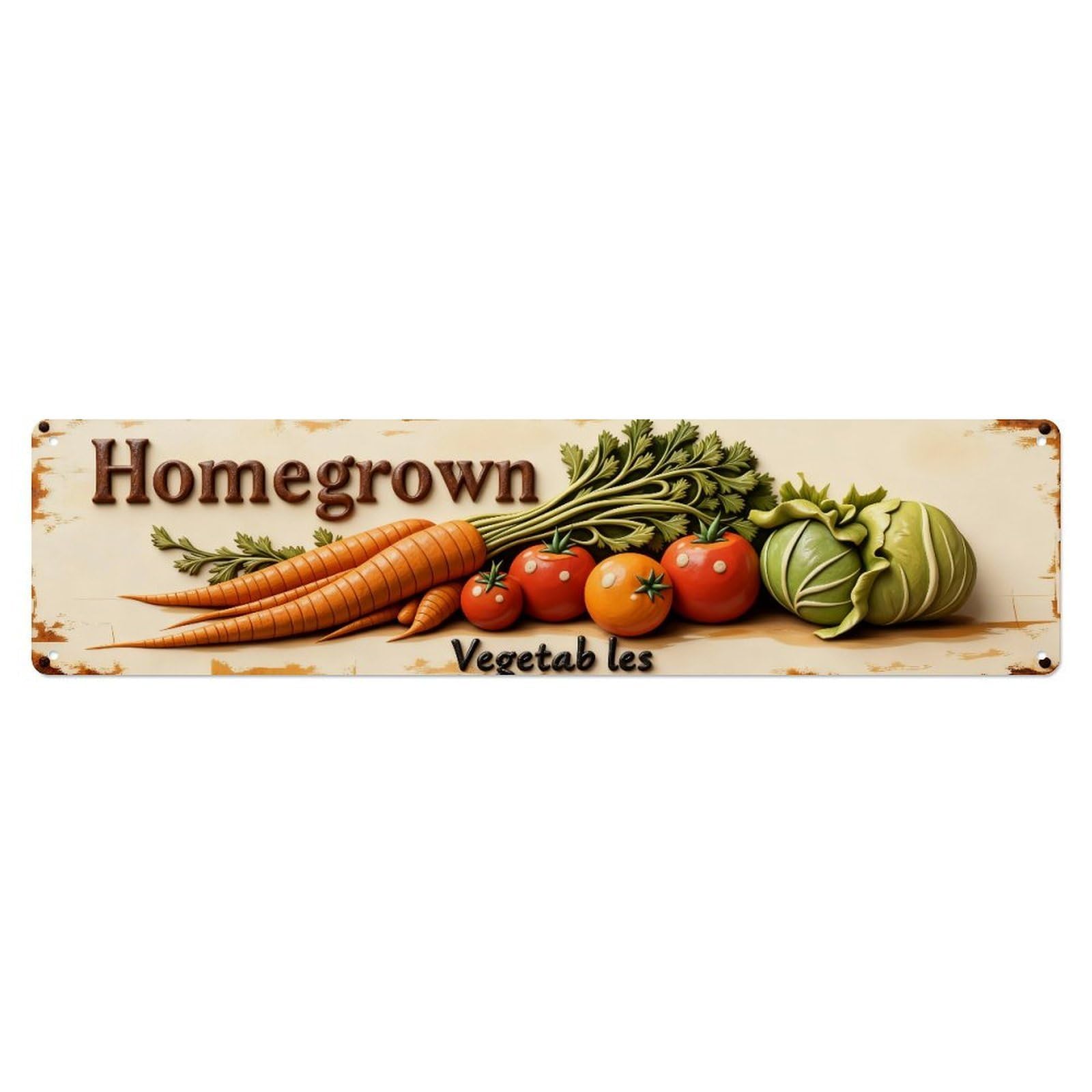Homegrown Vegetables Carrots Tomatoes Cabbage Metal Tin Sign Plaque