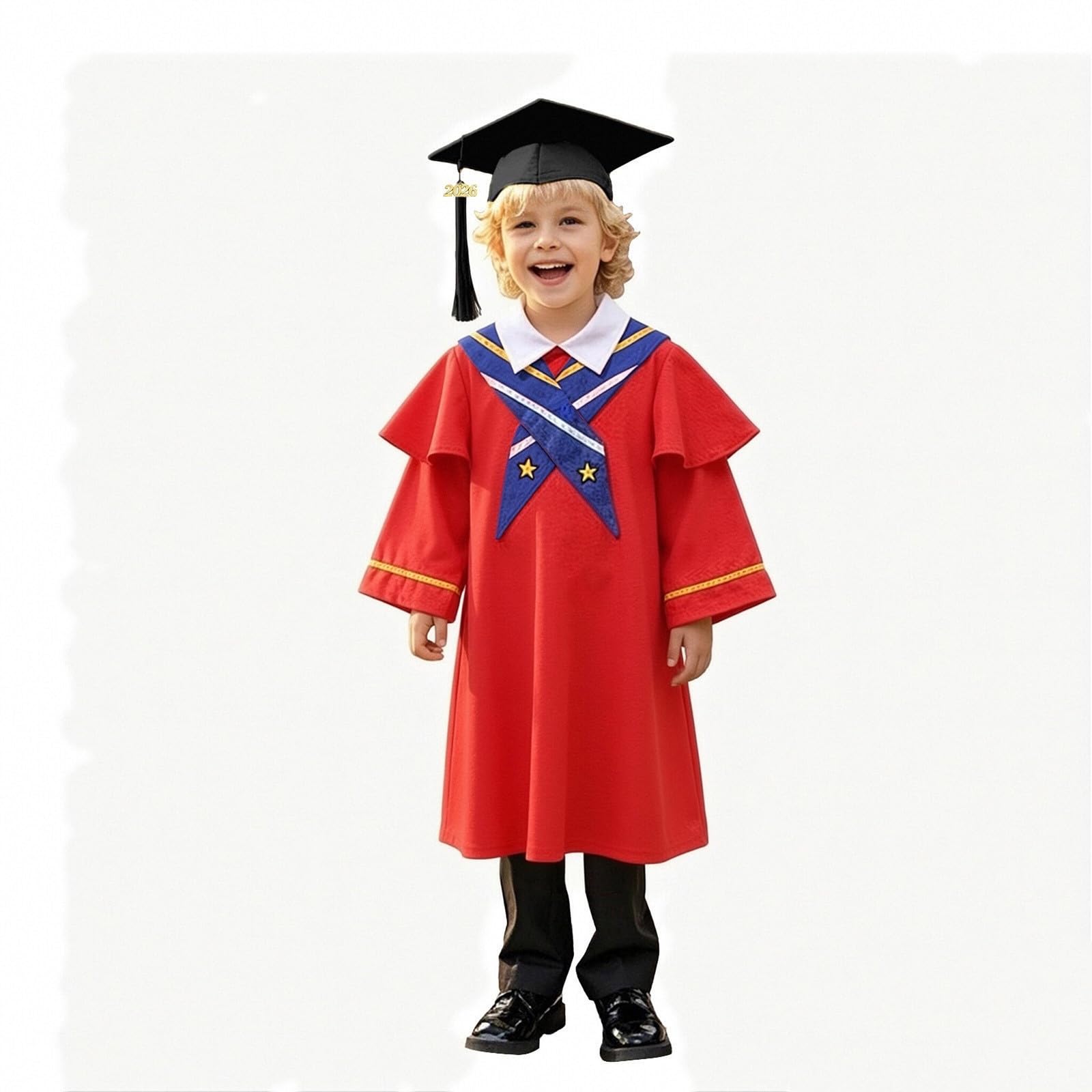 Kindergarten 2025 Graduation Cap and Gown Tassel Sets with Charm 2PCS Graduations Stoles for Kids Grad Party Clothes