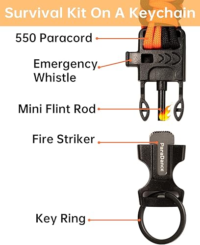 Miniatura 2 de Survival Keychain Fire Starter wFlint Striker Paracord Whistle Keyring for Hiking Camping Fishing Hunting