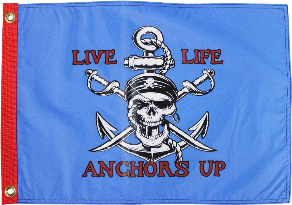 Live Life Anchors Up - 12 in x 18 in Double-sided Pirate Flag