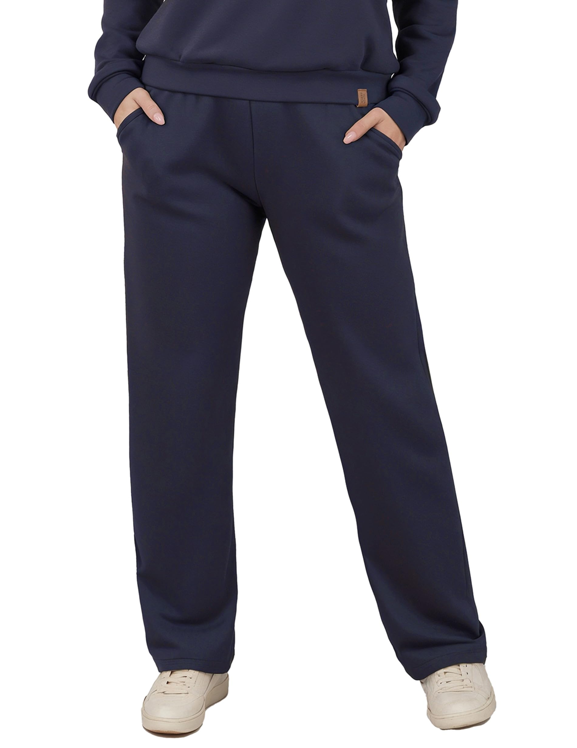 VIVISENCE Pantalon De Survêtement Femme Confortable Taille Élastique Jambes Larges Poches Latérales Tissu Doux Coton Mélangé pour Sport Maison Balade Détente Quotidienne 9102