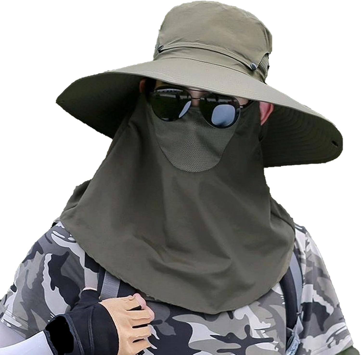 Outdoor Sun Hat,Summer UV Protection Wide Brim Sun Hat for Men and Women,Fishing Hats with Detachable Face Cover & Neck Flap