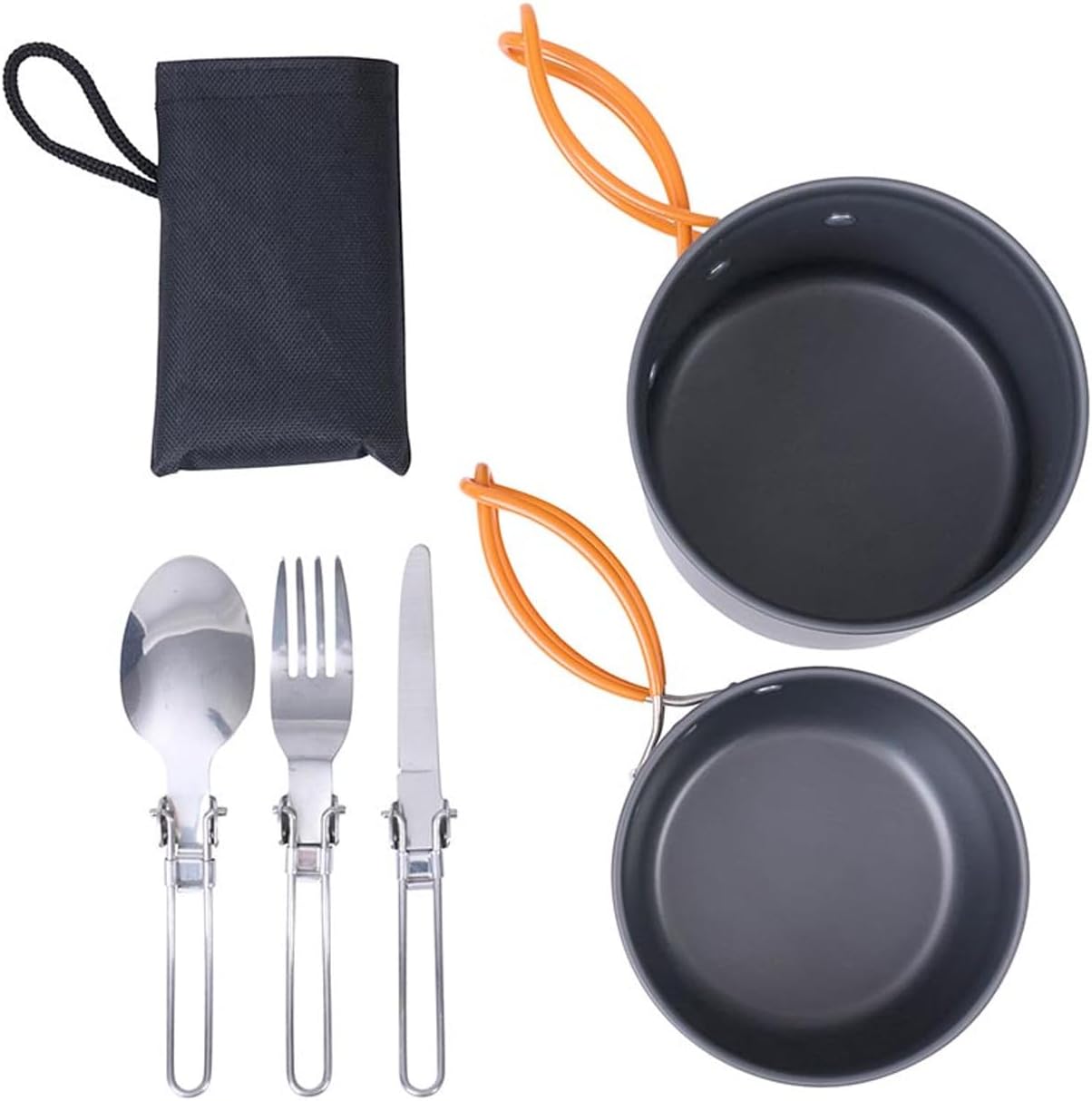 6‑Piece Camp Cookware Set – Lightweight Aluminum Mess Kit with 33 oz Pot, Fry Pan & Mesh Storage Bag for Backpacking and Hiking