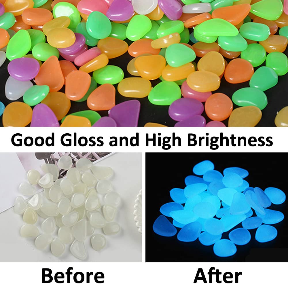 200 Pezzi Bianca Pietre Luminosi Ciottoli Luminosi Fluorescenti Luminose Incandescenza nel Buio Pietre Rocce Ghiaia per Giardino Acquario Decorazione Diametro 20-30mm