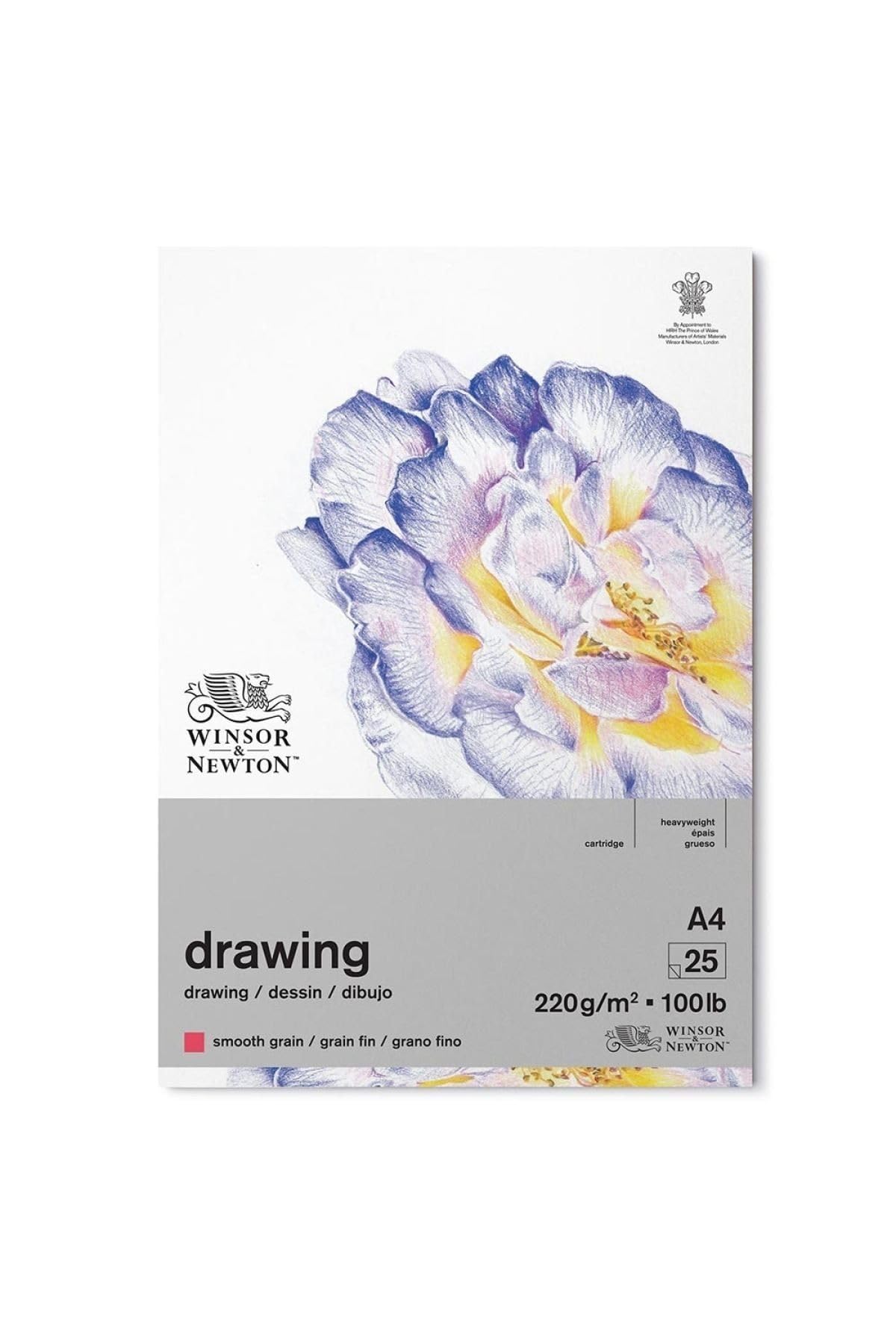 Winsor & Newton 6689741 papier rysunkowy w bloku – 25 arkuszy A4, 220 g/m², drobna ziarnistość, naturalna biel, nie zawiera kwasów w jakości archiwalnej, odporny na starzenie się cienkopisów, tuszów, kredek