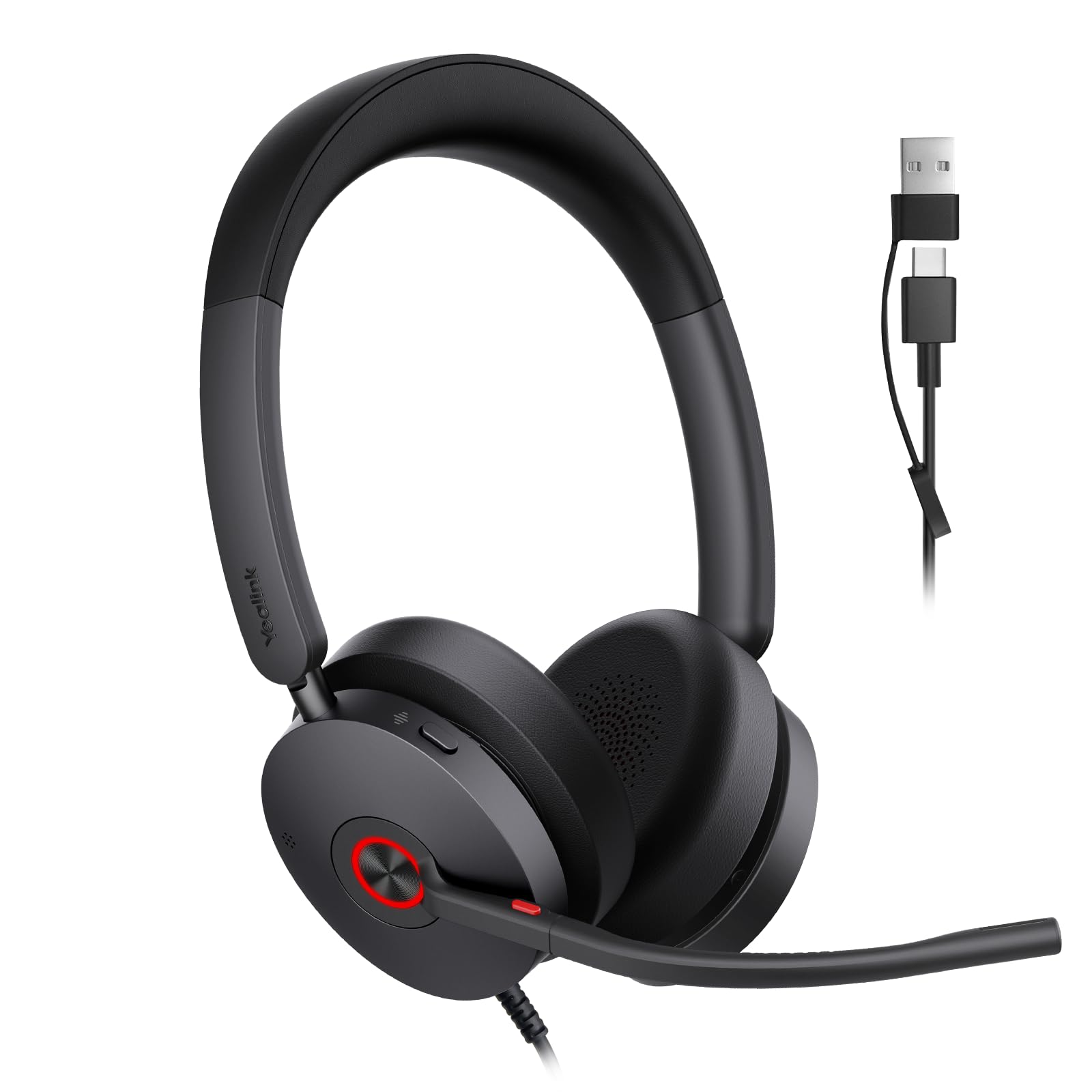 Yealink UH48 ANC Wired USB-C/A Headset, 6 AI Noise-Canceling Microphones | Teams/Zoom Certified, Stereo Headphones,Plug & Play for PC/Laptop/Phone, Hybrid Work & Home Office, Dynamic EQ, Call Control