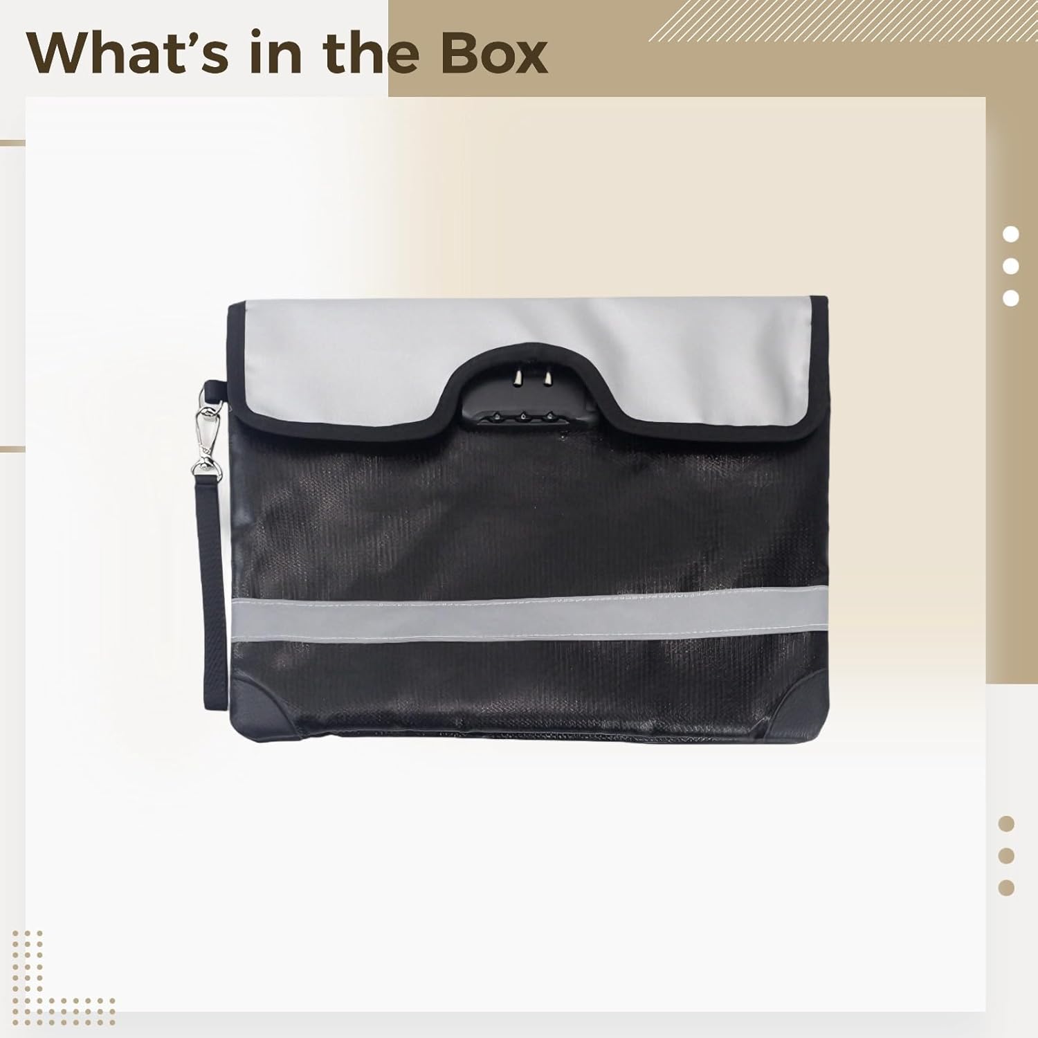 Fireproof Document Bag With Lock, 35 X 26 Cm, Waterproof, 2315 ℃ Heat Resistance, Silicone Coated, Reflective Strip, Safe For Home, Office, Travel