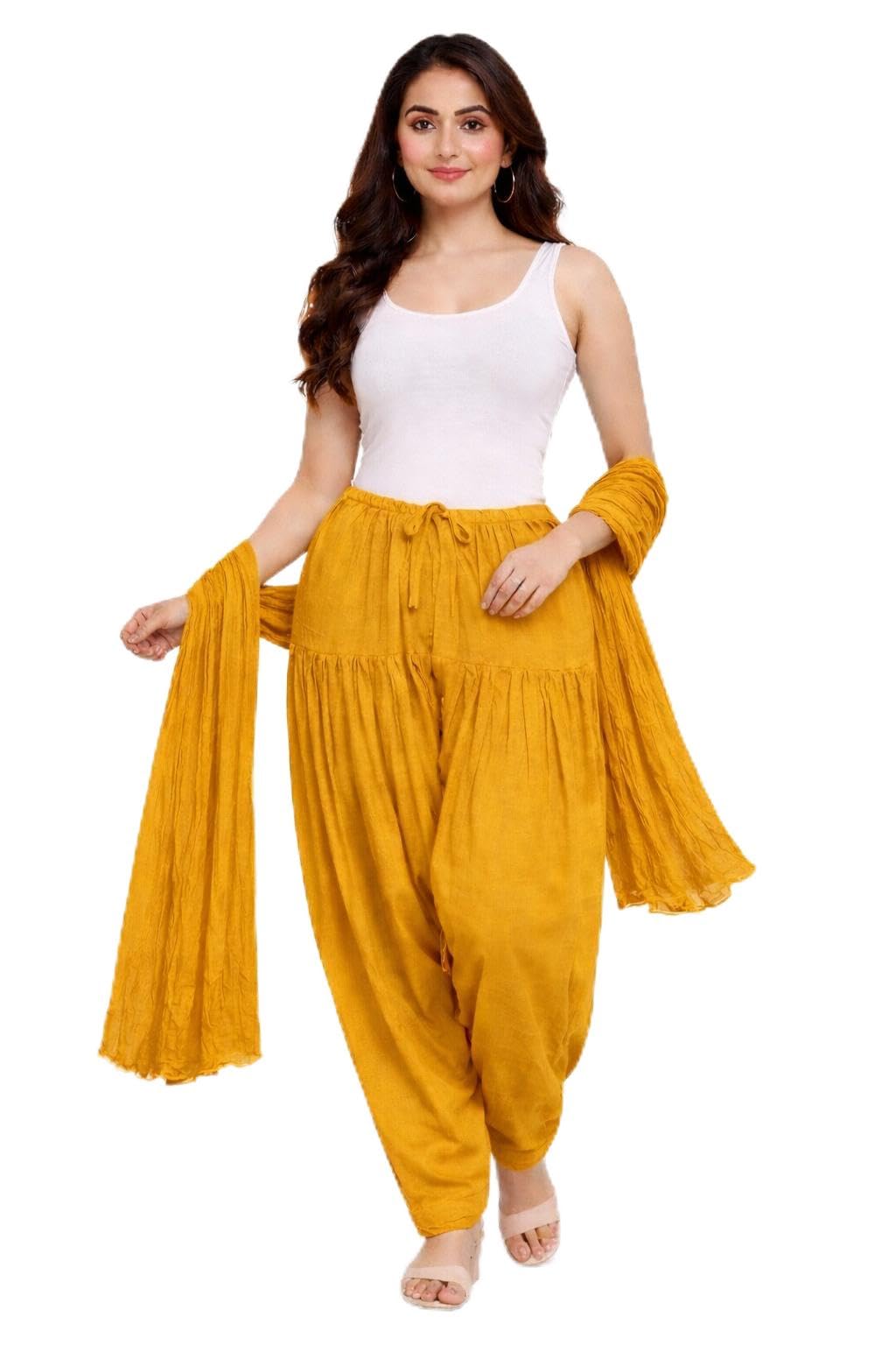 Women’s Cotton Semi Patiala Salwar with Dupatta | Plain Design | Free Size | Comfortable Multi Color | Punjabi Patiyala Pant | Punjabi Salwar-image-31