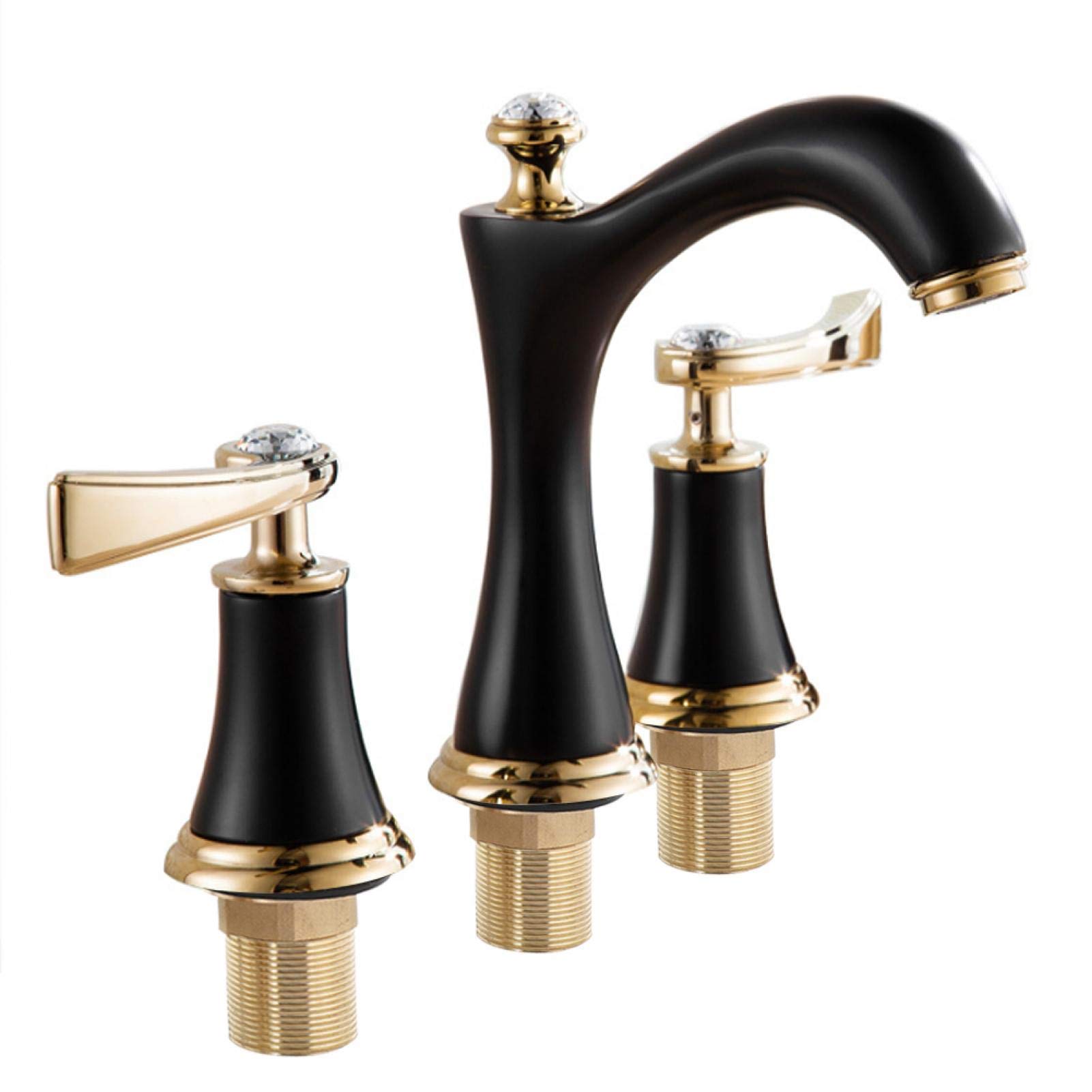 Wasserhahn Vollkupfer Becken Wasserhahn Drei-Loch-Badezimmerschrank Split Wasserhahn heiß und kalt Drei Löcher Titan Wasserhahn(Schwarzes Gold)