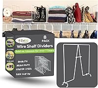Evelots Tall Wire Shelf Dividers, 8 Pack - Easy Clip-On Closet Organizers for Pantry, Garage, Office - Sturdy Coated Steel Shelf Separators