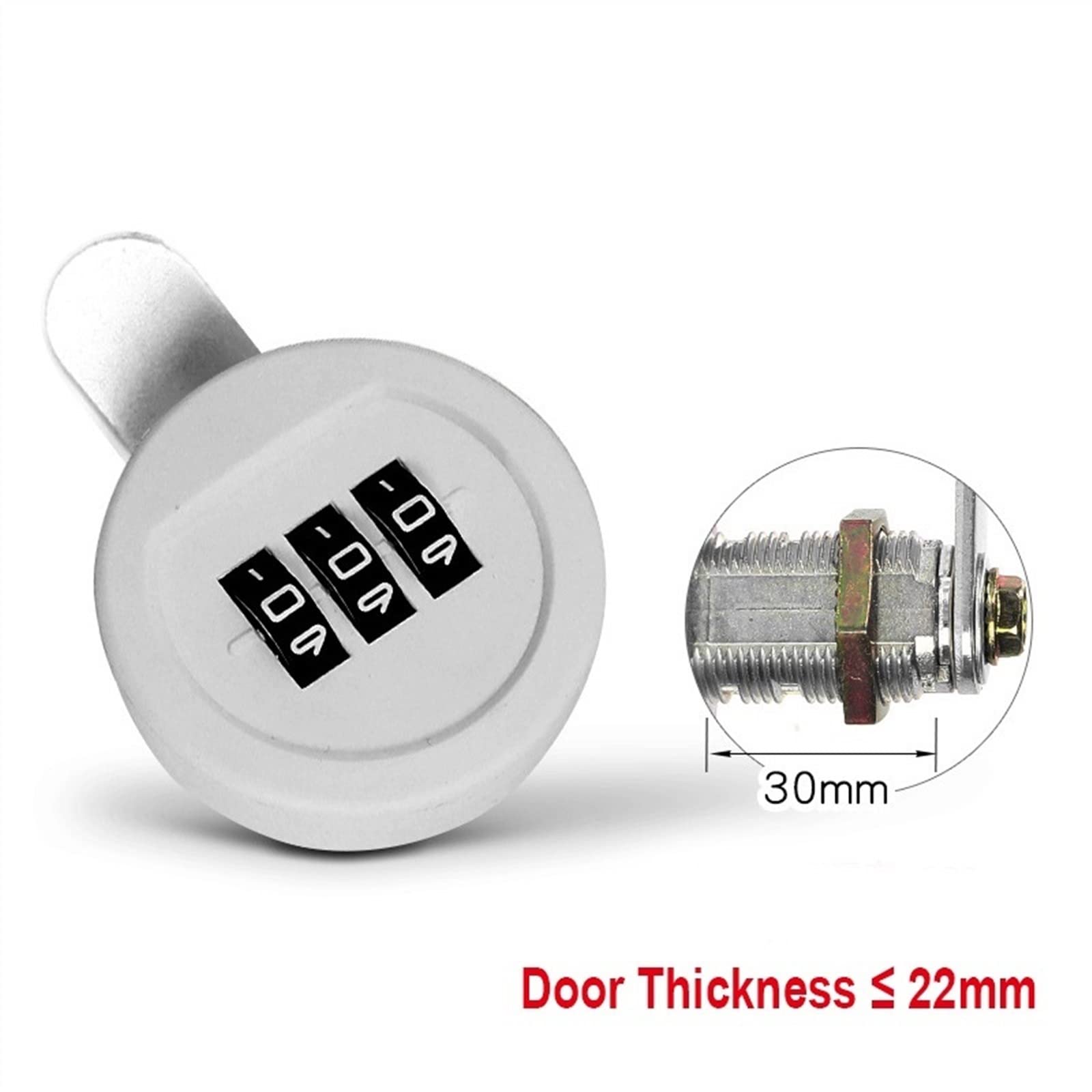 Serrure à came d'armoire à combinaison serrure à mot de passe à 3 chiffres sans clé for casier de porte de tiroir MA080 1 pièces (Color : 30mm White)