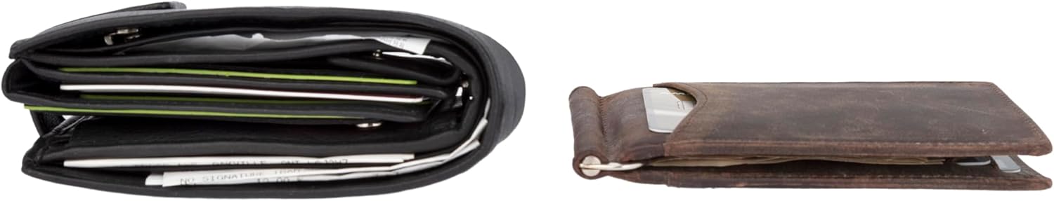 Slim RFID Real Mini Money Clip- Front Pocket RFID blocking Card Holder- Bifold Crazy Horse Leather, Thin Business Credit Card Holder SD 002 (Black) - Image 3