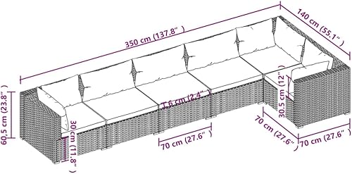 Miniatura 9 de vidaXL Juego de 5 piezas para patio, sala de estar, patio, terraza, balcón, asiento, sofá, muebles, ratán de polietileno, color marrón