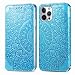 Produktbild Trugox Handyhülle für Apple iPhone 12 / iPhone 12 Pro Hülle Leder Blühen Blume Klapphülle mit Kartenfach Ständer Flip Case für Apple iPhone 12 Pro - TRSDA140068 Blau