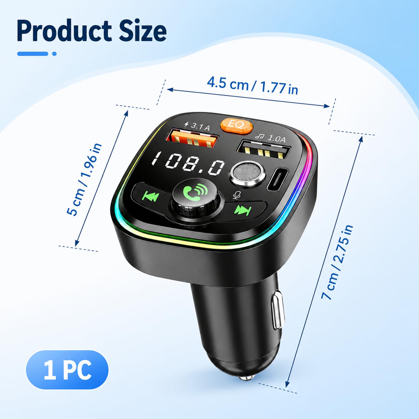 FM Transmitter Auto Bluetooth, Bluetooth FM Transmitter Auto Freisprecheinrichtung 3-in-1 Radio Adapter Schnellladung PD 18W & Typ-C 12–24V Hi-Fi Stereo Bass Kompatibel Smartphones Tablets
