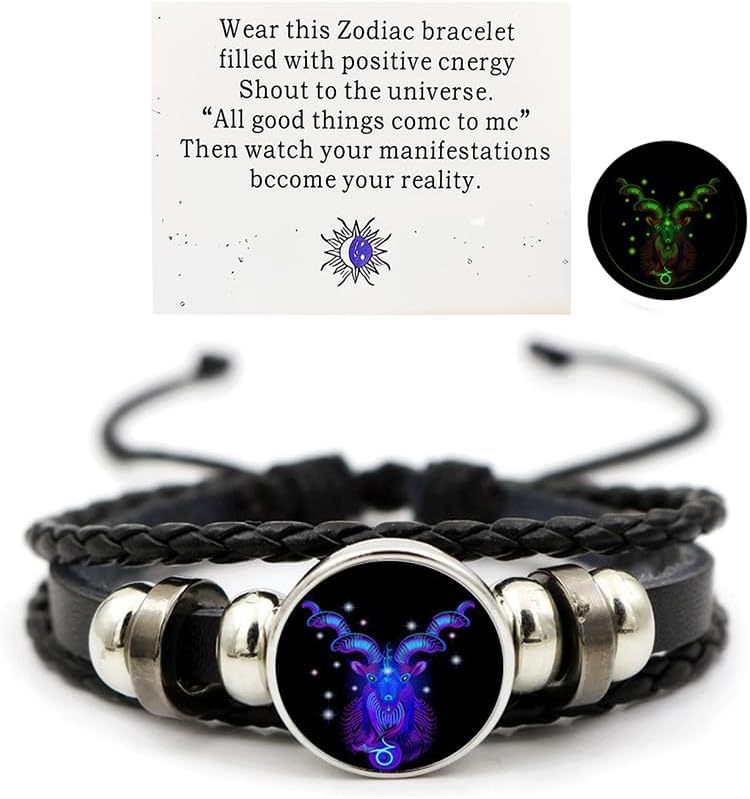 Vintage Zodiac Constellation Bracelets Zodiac Guardian Bracelet Black Leather Bracelet Adjustable Handmade Woven Bracelet Birthday Jewelry for Women