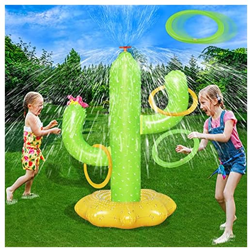 Boogem Sprinkler for Kids, Inflatable Cactus Water Toys for Boys Girls, Summer Outdoor Game with 4 Rings, Backyard Water Sprinkler Spray Toy Fun Gifts for Children Ages 3 4 5 6 Years and Up