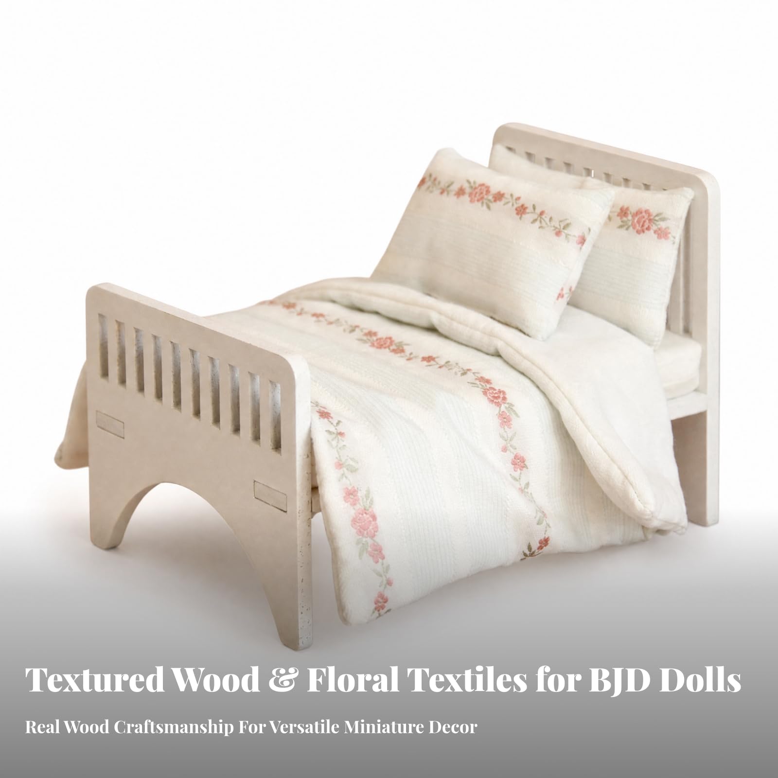 Letto per Bambole con Accessori Elegante | Di Qualità, Letto per Bambole con Materassi e Cuscini, Leggero, Giocattolo, Diorama, Bambini, Collezionisti,