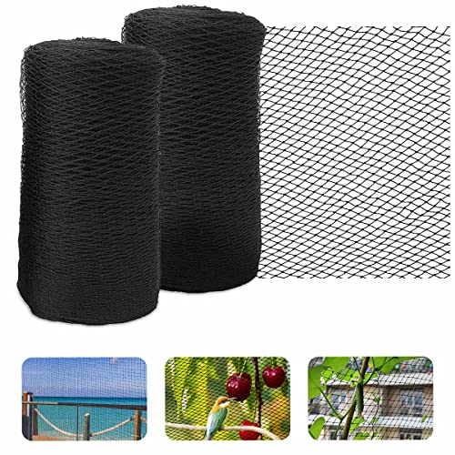 Lot de 2 filets de protection contre les oiseaux, 4 x 10 m, filet de protection en nylon, filet de protection pour volaille noir, filet de volière pour...