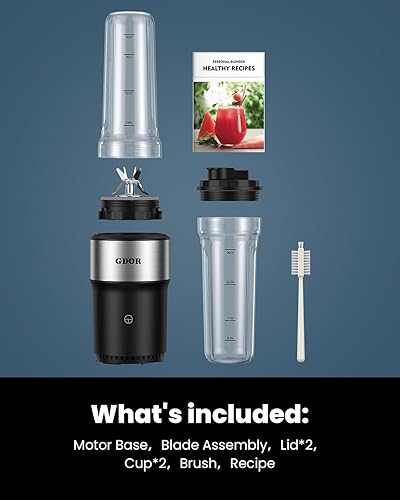 Miniatura 5 de GDOR Licuadora para batidos, licuadora personal de 900 W con 2 tazas de 24 onzas sin BPA para batidos, batidos y jugos, receta saludable, negro