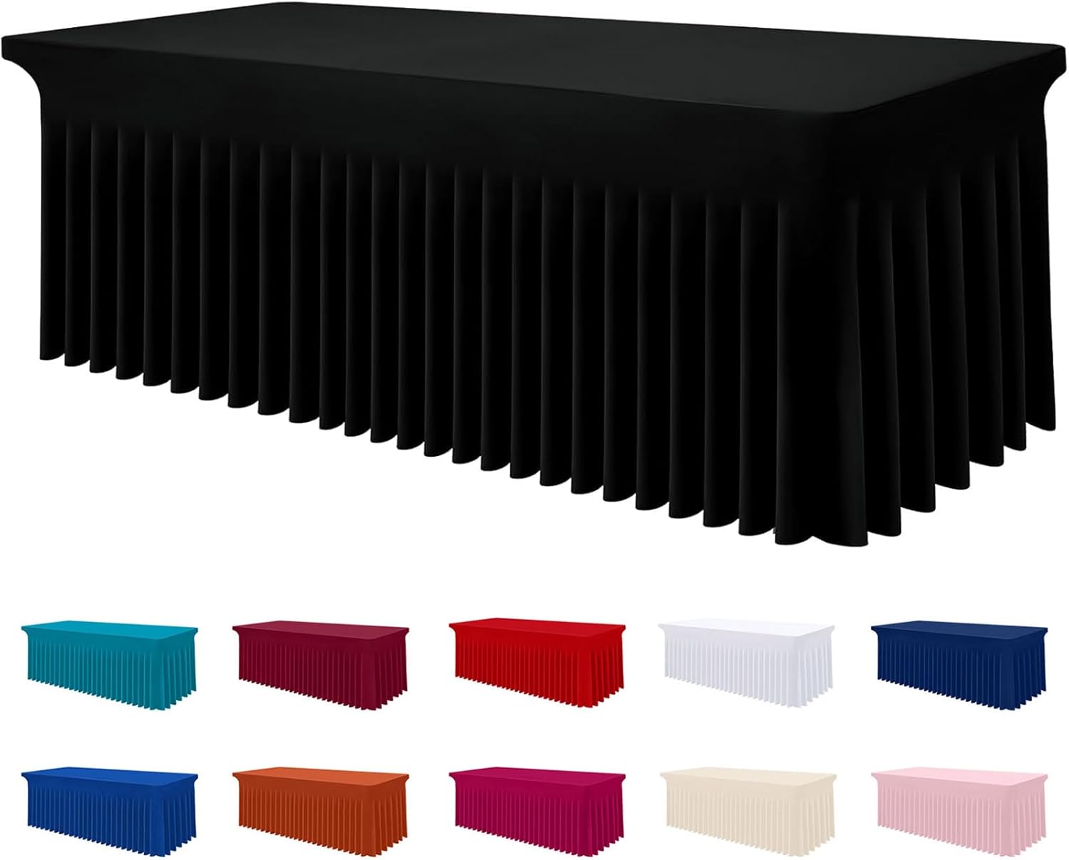 Smiry Spandex Tablecloth, Elastic Fitted Stretch Tablecloth for 8FT Rectangle Tables, Waterproof Washable Table Cover Skirt for Outdoor, Wedding, Banquet & Parties (Black, 96Lx30Wx30H Inch)
