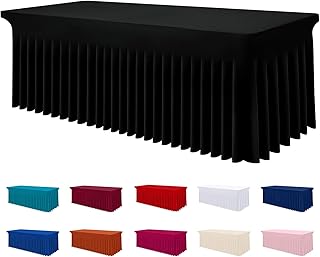 Smiry Spandex Tablecloth, Elastic Fitted Stretch Tablecloth for 6FT Rectangle Tables, Waterproof Washable Table Cover Skirt for Outdoor, Wedding, Banquet & Parties (Black, 72Lx30Wx30H Inch)