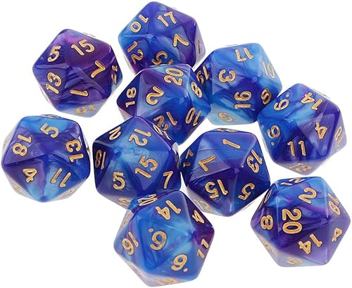 Miniatura 7 de 10 dados poliédricos D20, 0.787 in, acrílico de 20 caras para juegos de mesa RPG, MTG, DND, juegos de mesa (azul morado)