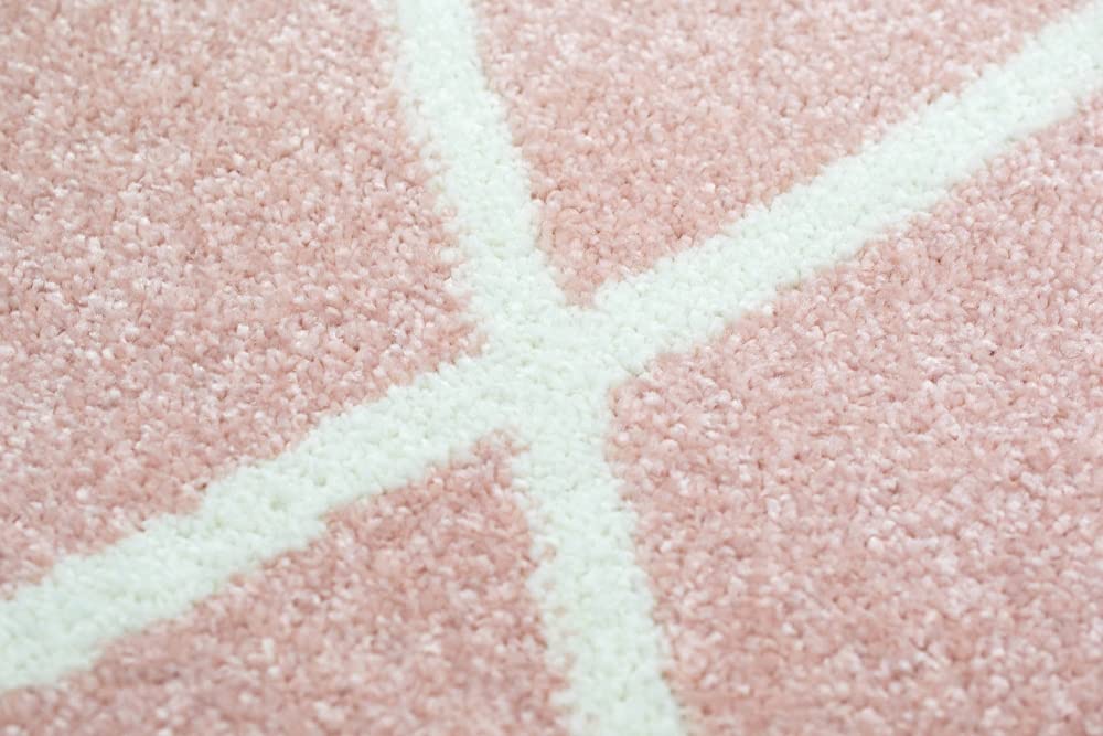 Teppich-Traum Tapis de Salon Design Scandinave Motif Diamant - Facile à Entretenir - Rose crème Blanc Größe 80 x 300 cm
