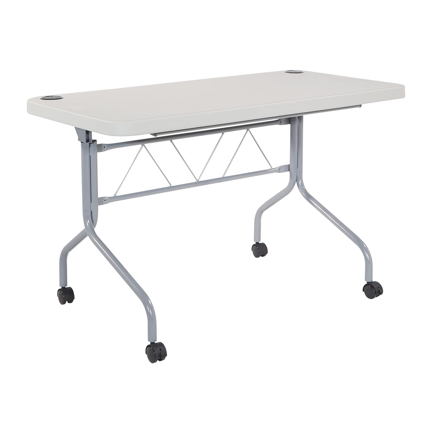 Office Star Resin Multipurpose Flip Training Table with Locking Casters for Home or Office 4 Feet Light Gray
