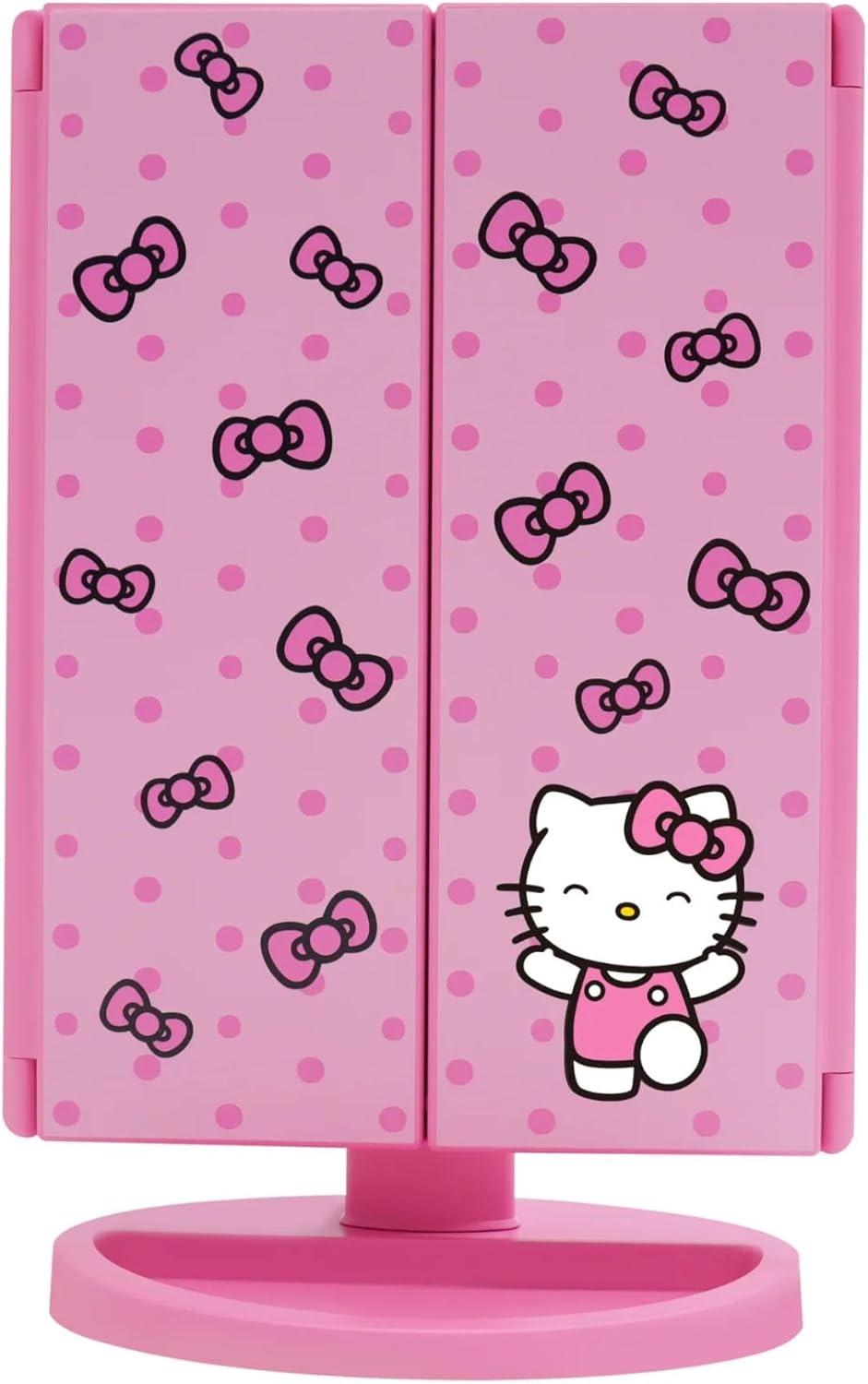 Impressions Vanity Hello Kitty Pink A Dot Trifold LED Makeup Mirror with Artwork, Vanity Mirror with Strip LED Tri Tone Light, Dual Magnification Touch Sensor, and Adjustable Tilt, Catchall Storage - Image 2