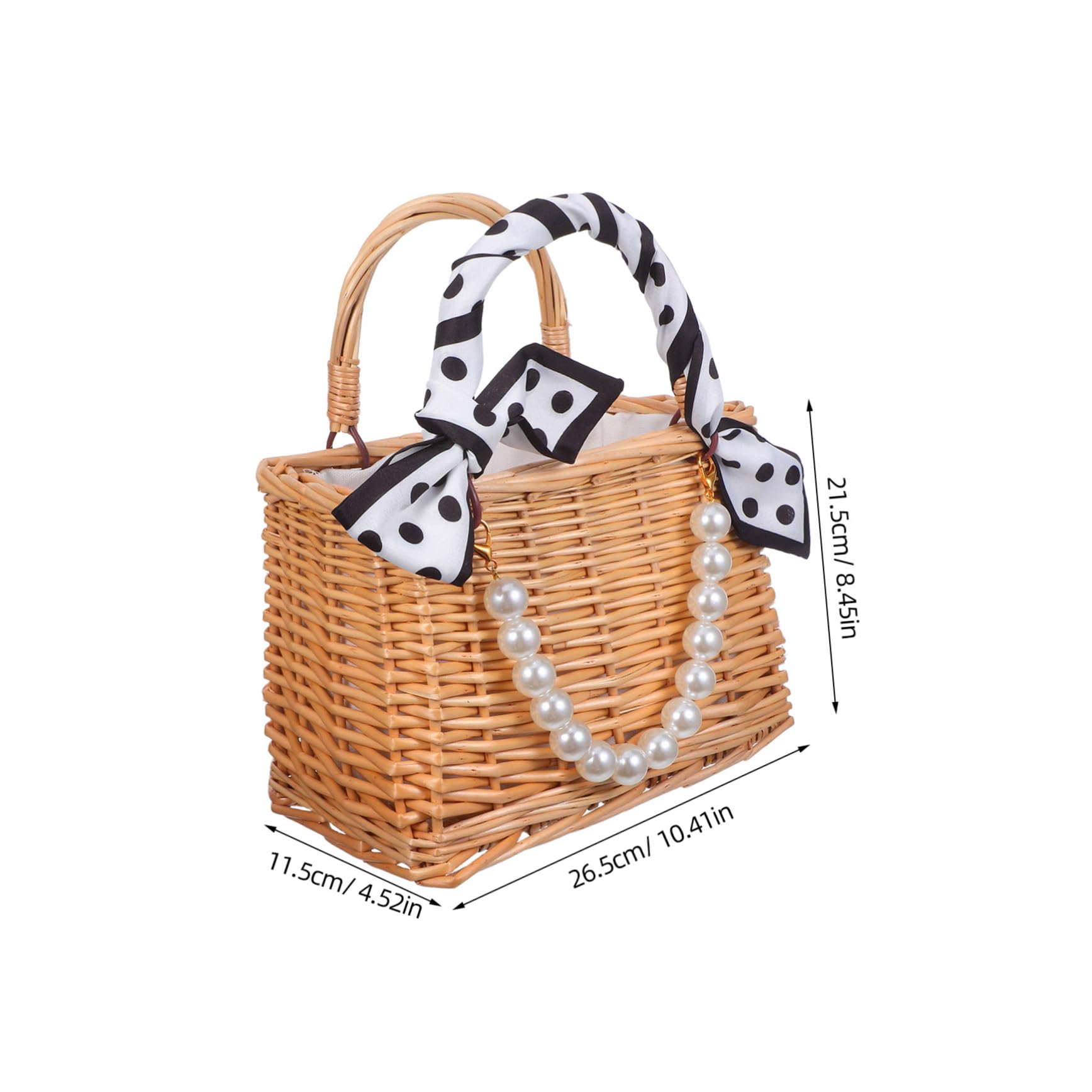 Cabilock Handgefertigter Rattan-blumenkorb mit Perlenhenkel Geflochtene Blumentasche Vielseitiger Korb für Hochzeit Garten Picknick und Strand Dekorativ und Praktisch