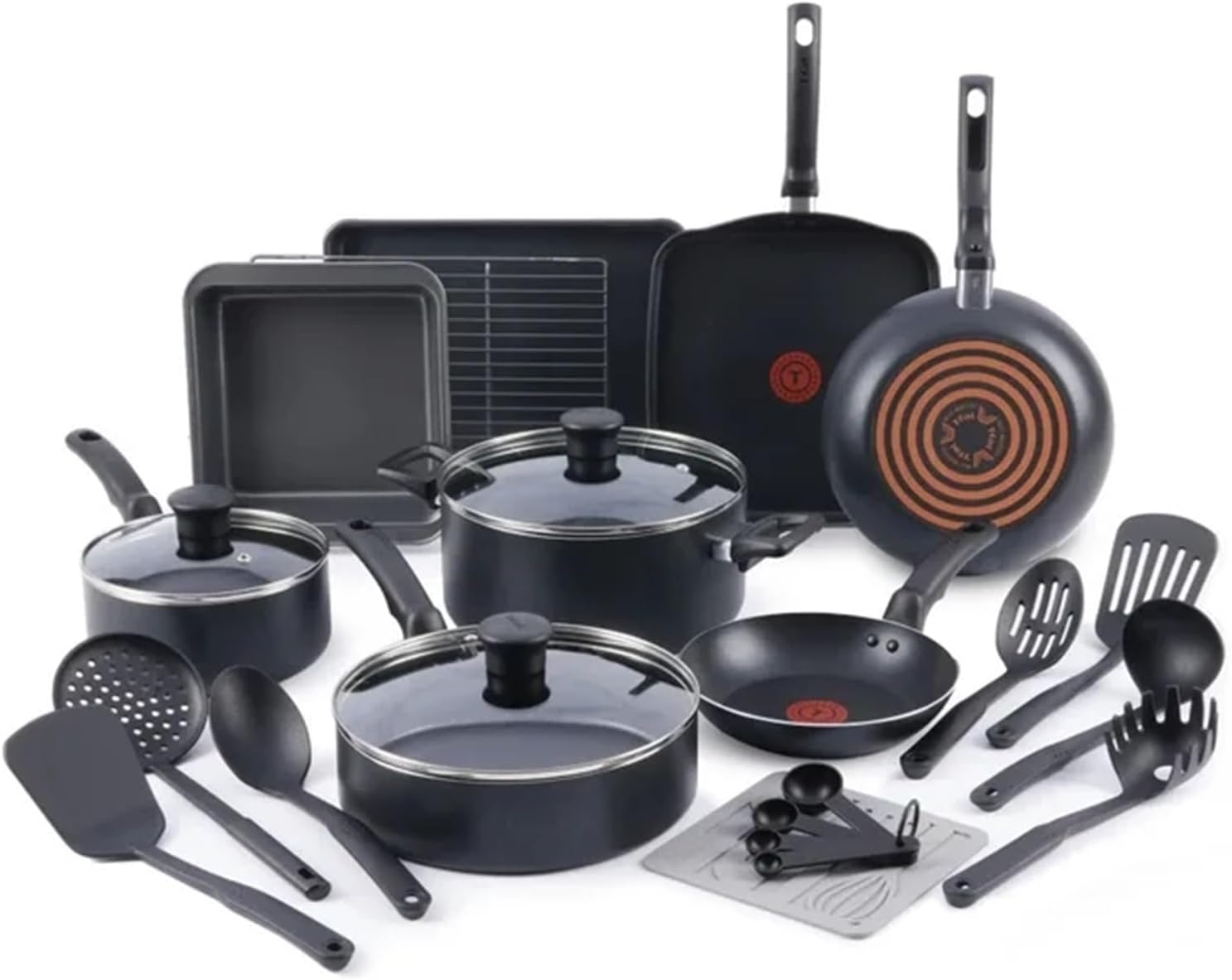 ERTXGBA 21ピーステフロン加工調理器具セット、ブラックキッチン調理器具セット鍋とフライパンセット調理器具調理器具セット