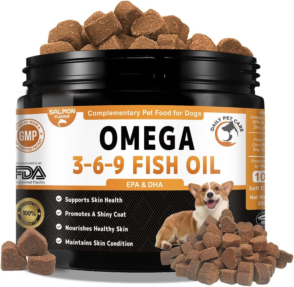Omega 3 for Dogs UK - Salmon Oil Chews with EPA & DHA | Itchy Skin Relief & Allergy Support | Dog Skin & Coat Supplement | 100 Soft Chews
