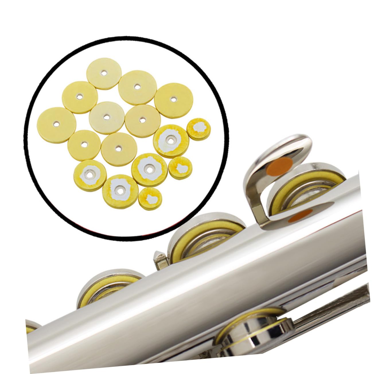 GOOHOCHY 16 in 1 Replacement Flute Pads (light Yellow) Flute Plugs Swab Cleaner Set