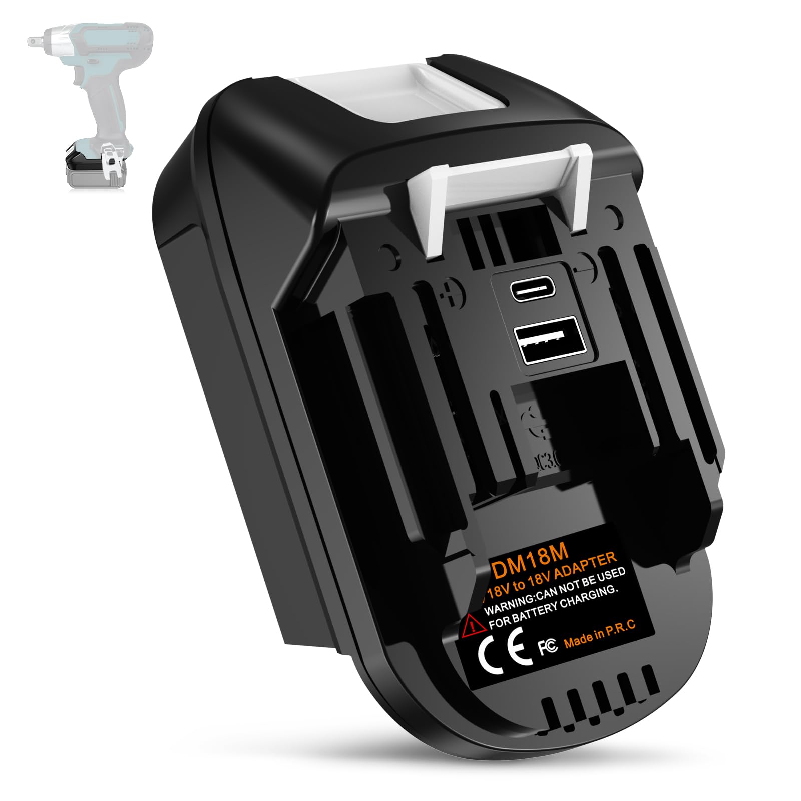 Upgraded 2-USB DM18MA Adapter for Makita 18V Cordless Tools, for DeWalt and for Milwaukee 18V/20V Battery Used for Makita Tool, with Fast Charging USB-A&C