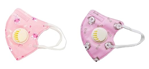 Vritraz PM 2.5 Kids Children Anti-Pollution Activated Carbon Face Mask with Breathing Valve (Pink, Pack of 2)