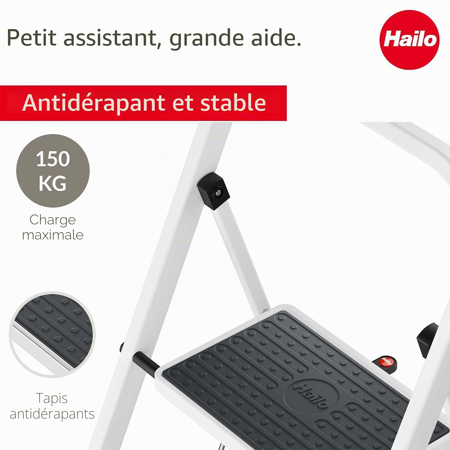 Marche Pied 3 marches Pliable antidérapant en Acier Hailo K20