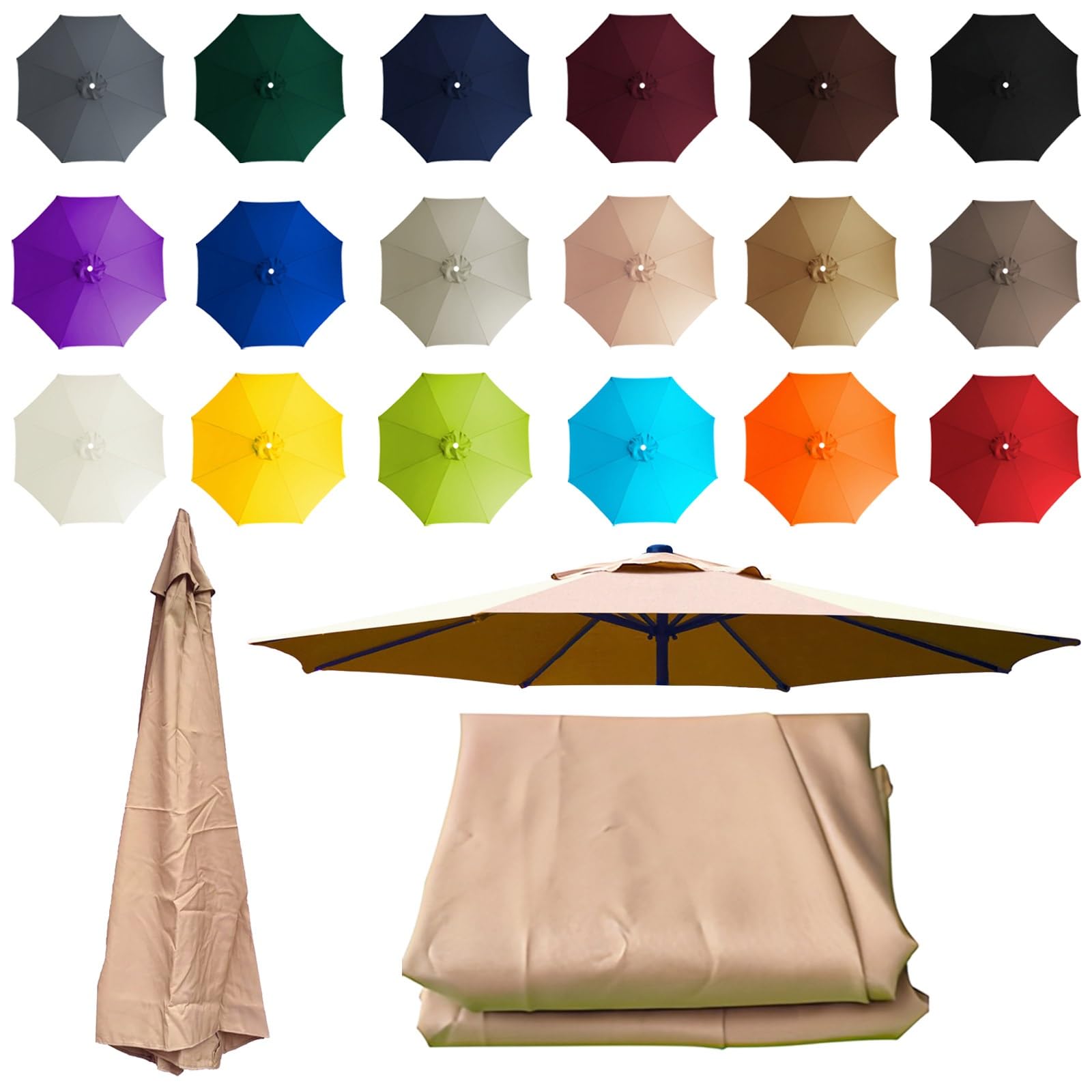 2-3.5m Replacement Parasol canopy for 8 Arms, Sun Umbrella Replacement Cloth, Garden Parasol Canopy Cover, Polyester Fabric, Not Umbrella Frame, For Backyard, Deck, Garden, Patio(Champagne,8 ribs: 2 — image 1