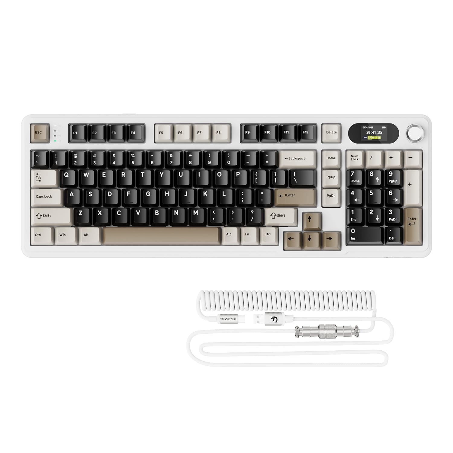 ATTACK SHARK X98PRO Gasket Teclado mecánico para Juegos,BT/inalámbrico 2.4G/USB-C,Pantalla LED a Color y Perilla CNC,RGB Backlit,Interruptor Lineal de 98 Teclas Hot-Swap,4000mAh,para PC,Mac-Blanco