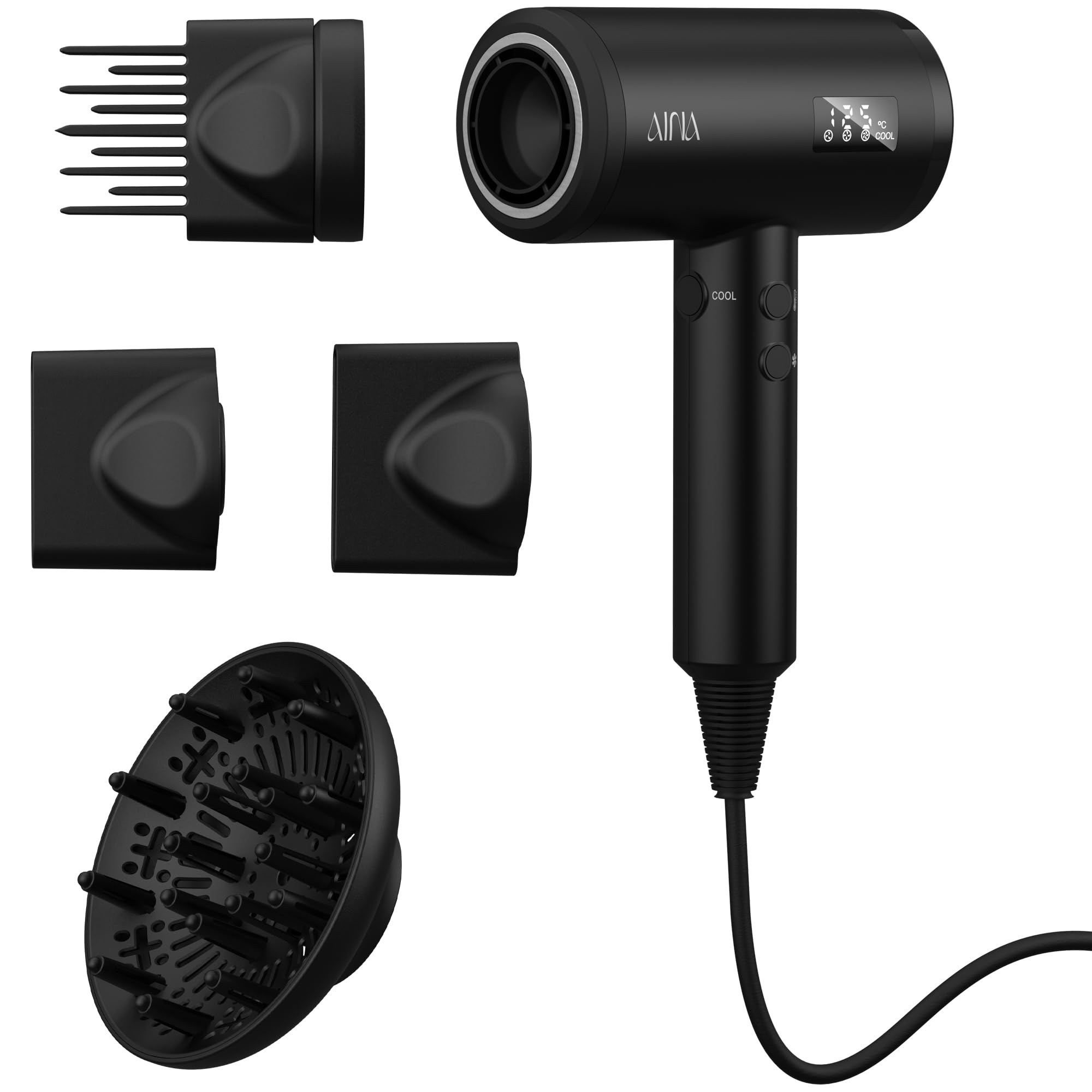 AINA Pro Salon Hair Dryer New tech Blow Dryer with Diffuser Brush Comb for Women BLDC Hair Dryer