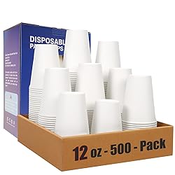 MOUMOULIFE Disposable Coffee Cups 12 oz (500 Count), Paper Cups 12 oz bulk, Ideal for Hot Drinks, Coffee(white)