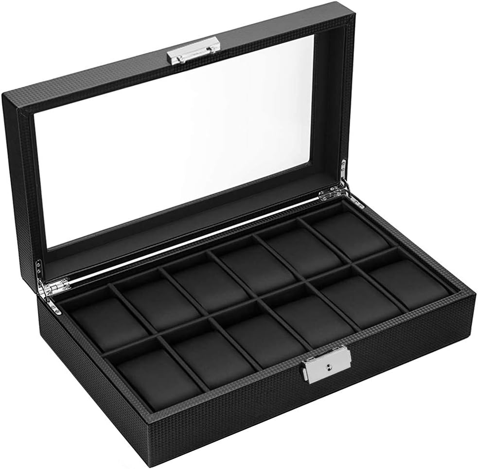 BASTUO Watch Box 12 Slots Watch Display Case Organizer for
