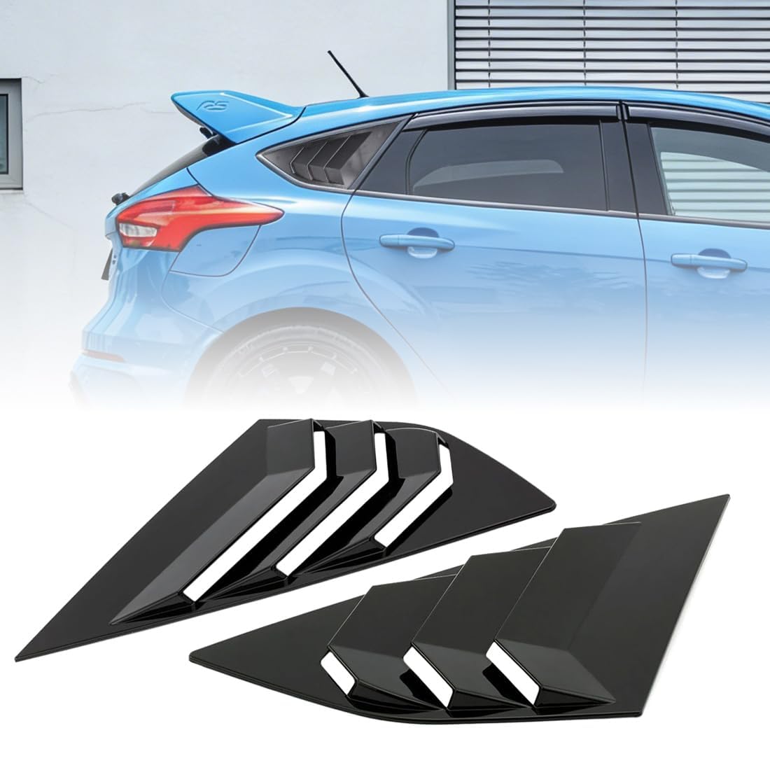 2 Stück Seitenfenster Jalousien für Focus ST RS MK3 Hatchback 2012-2018, Premium ABS Heckscheibenblende Sportliche Auto Außenstyling Modifikation,Glossy Black
