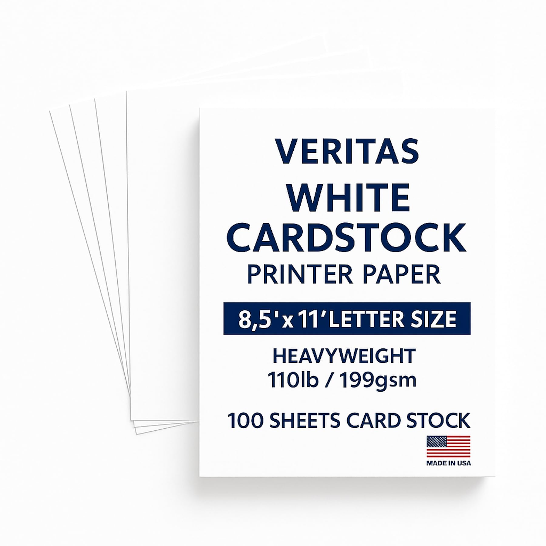 Veritas White Cardstock 8.5 x 11”, 110LB/199GSM Heavyweight Card Stock, 100 Sheets, Thick Cardstock Printer Paper for Copy, Printing, Art Projects, Invitations, Made In USA
