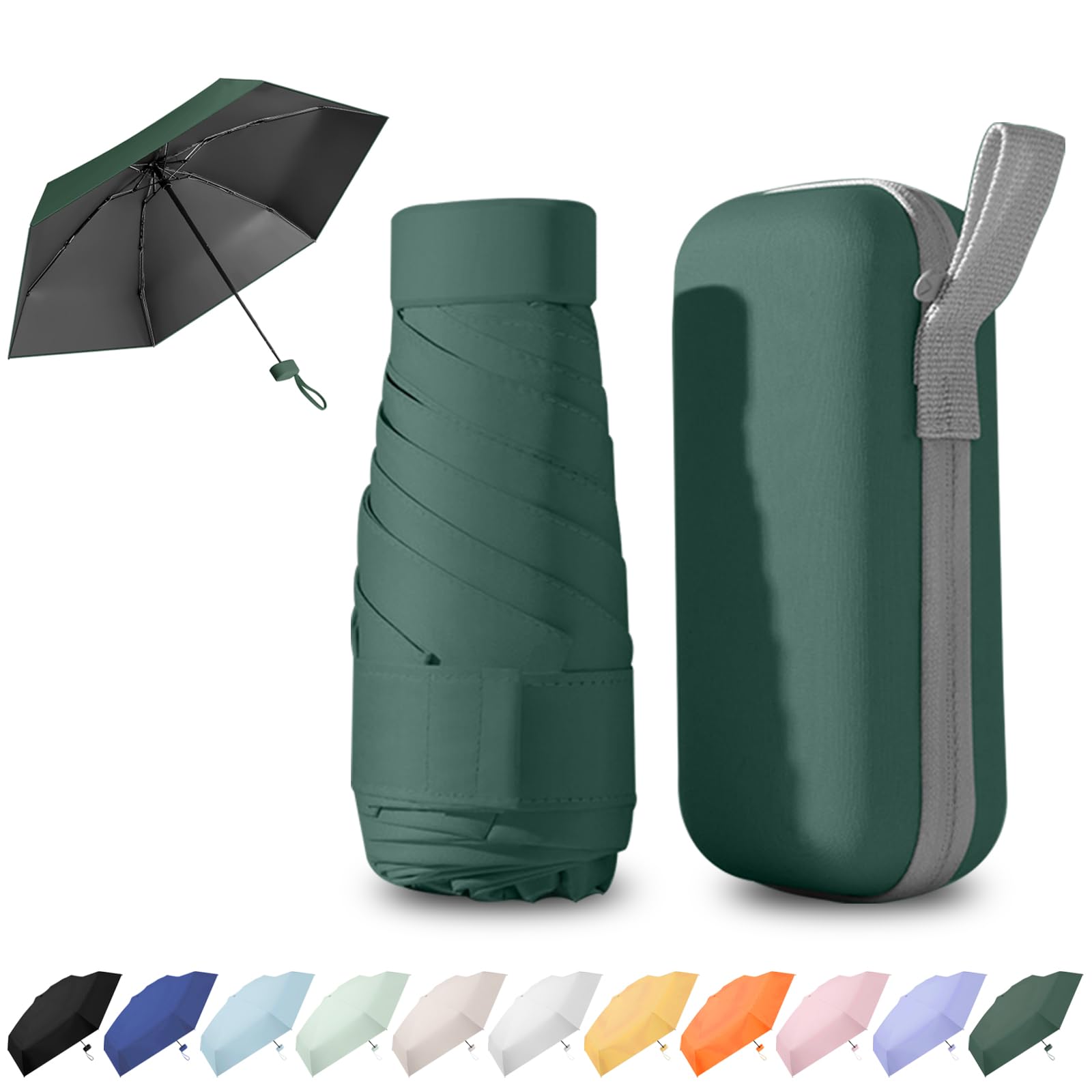 Ancuioyz Umbrella Mini - Portable Compact for Women & Men, Lightweight for Rain or Shine, Travel-Friendly Sun Protection (Green)