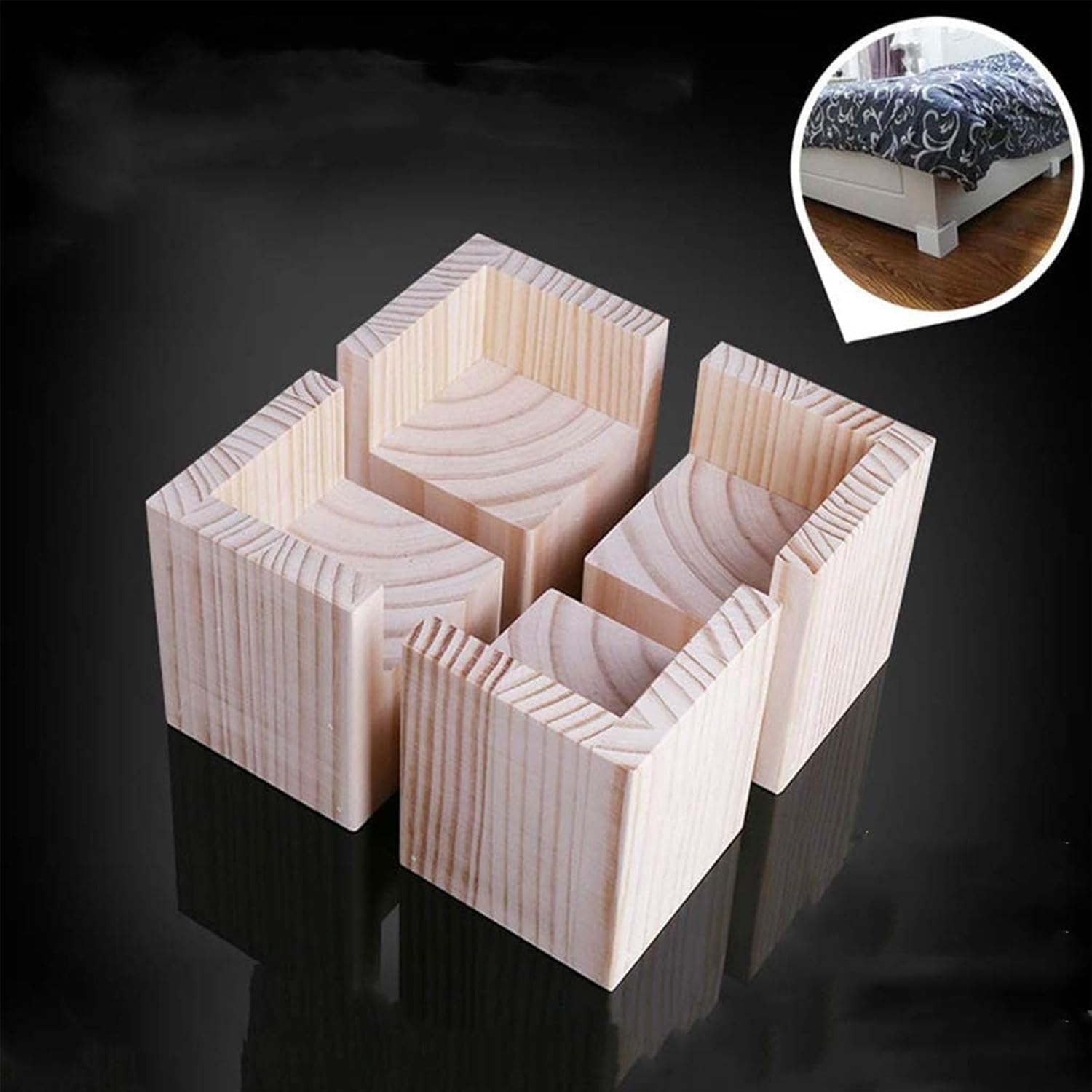 Regulowane podnóżki meblowe do łóżka, zestaw 4 stołów, biurek i łóżka, 15 x 15 x 5 cm, solidne drewniane bloki podwyższające wysokość i oszczędność miejsca