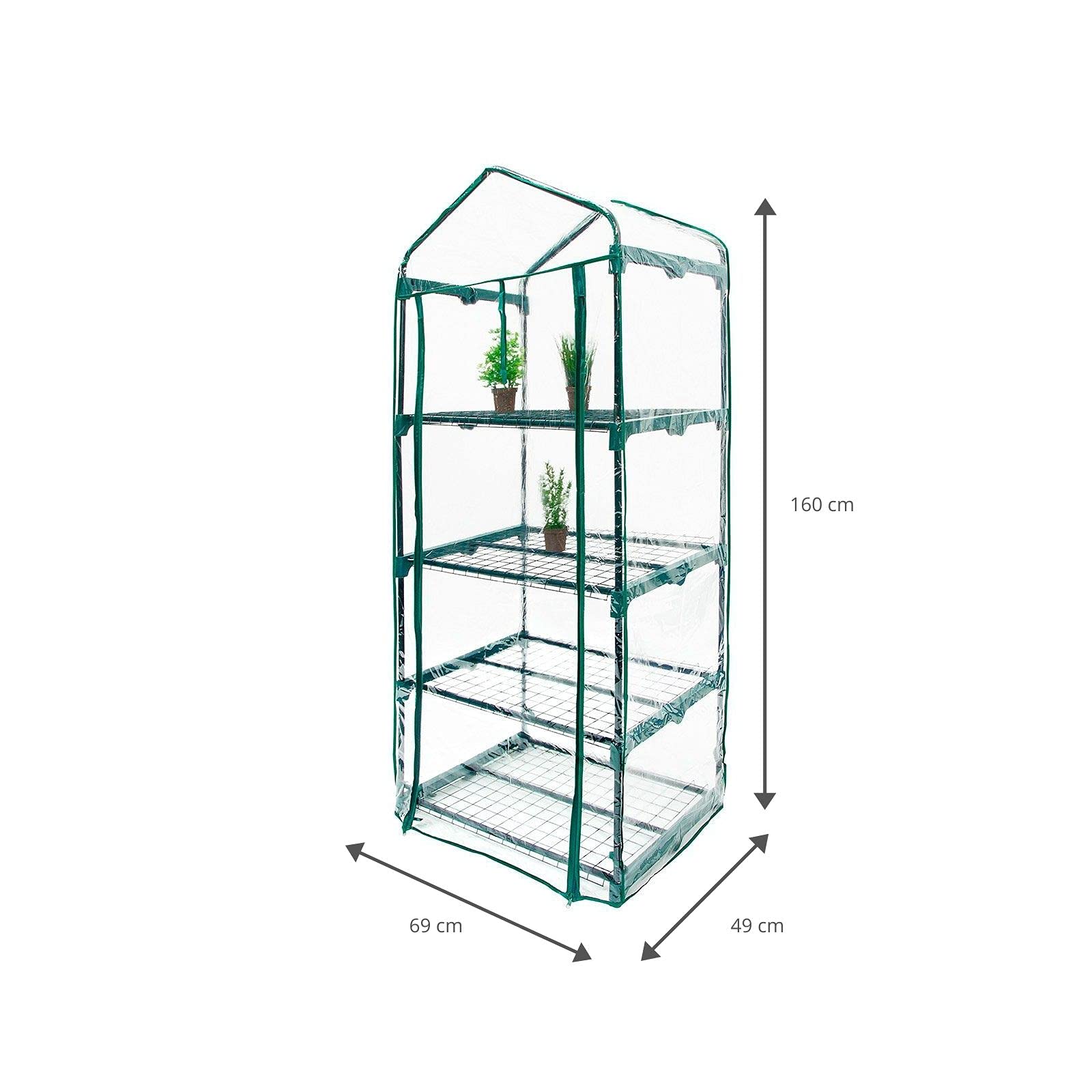 Serra PVC/Acciaio Gardiun Leaf II 4 Ripiani 69x49x160 cm Verde con Porta con Cerniera