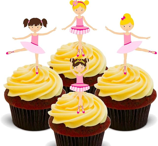 Made4You Ballerinas/Ballet Dancing, Edible Cupcake Toppers - Stand-up Wafer Cake Decorations (Pack of 12)